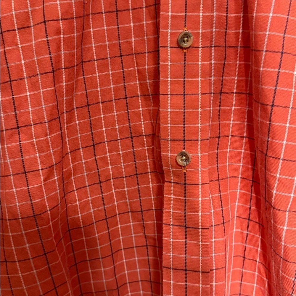 VINTAGE L.L. BEAN Plaid Button-Down Shirt Long Sleeve Wrinkle Resistant Orange L - Picture 2 of 3